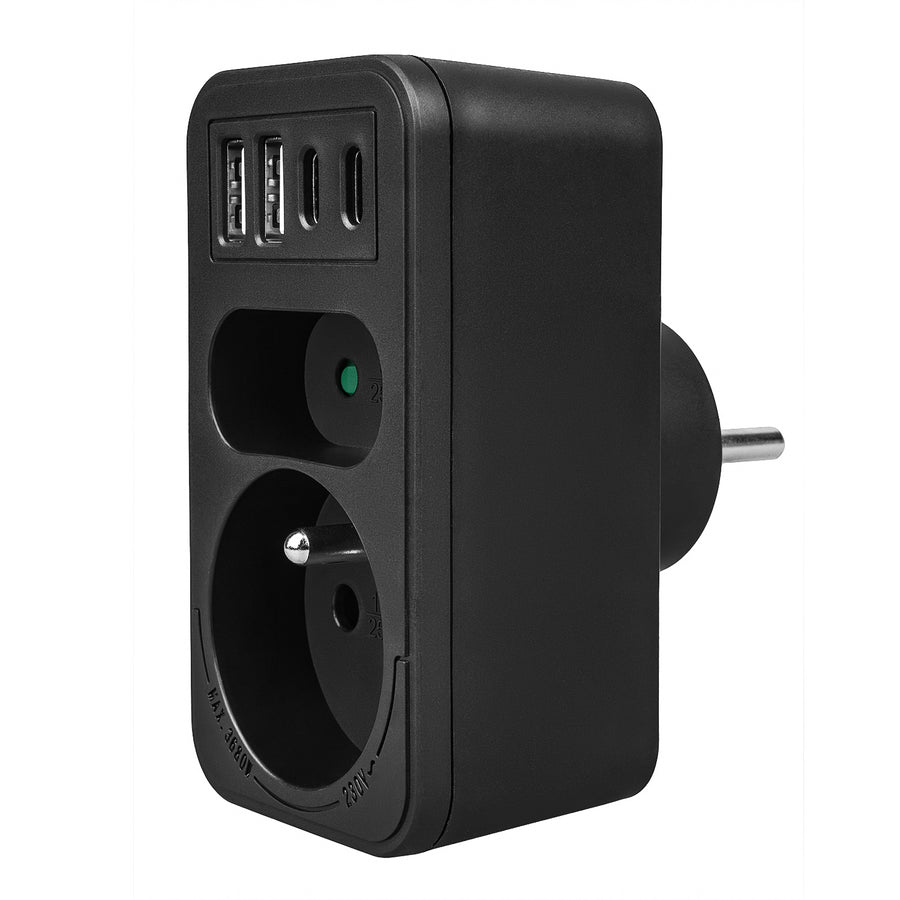 Maclean current socket x2 + 4xUSB, splitter with 2 sockets, 2xUSB A, 2xUSB C PD 20W, 1x16A + 1x6A, MCE249 F/B