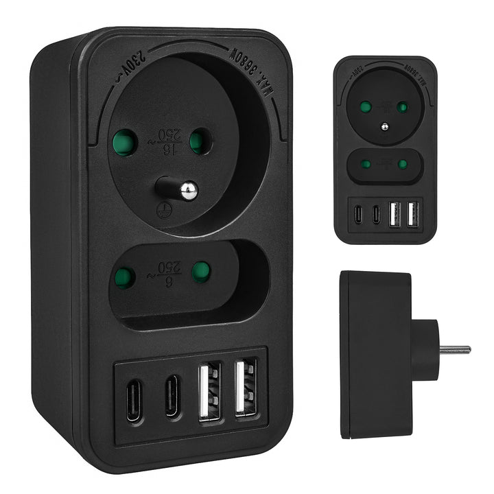 Current socket x2 + 4xUSB Maclean, splitter with 2 sockets, 2xUSB A, 2xUSB C PD 20W, 1x16A + 1x6A, MCE249 F/W