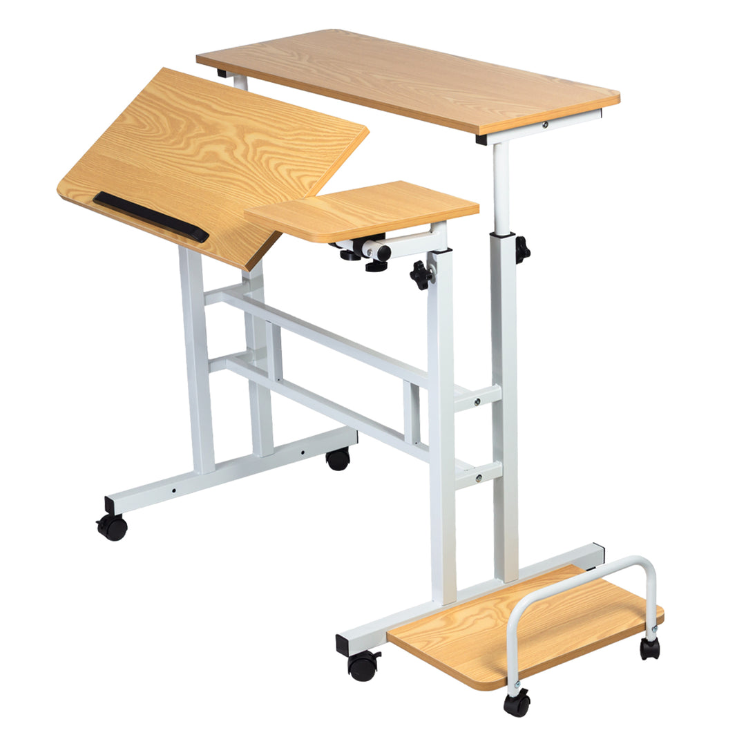 Maclean mobile laptop table desk, white, top 80x60cm, 50kg max, height adjustment 67-115cm , MC-124 W