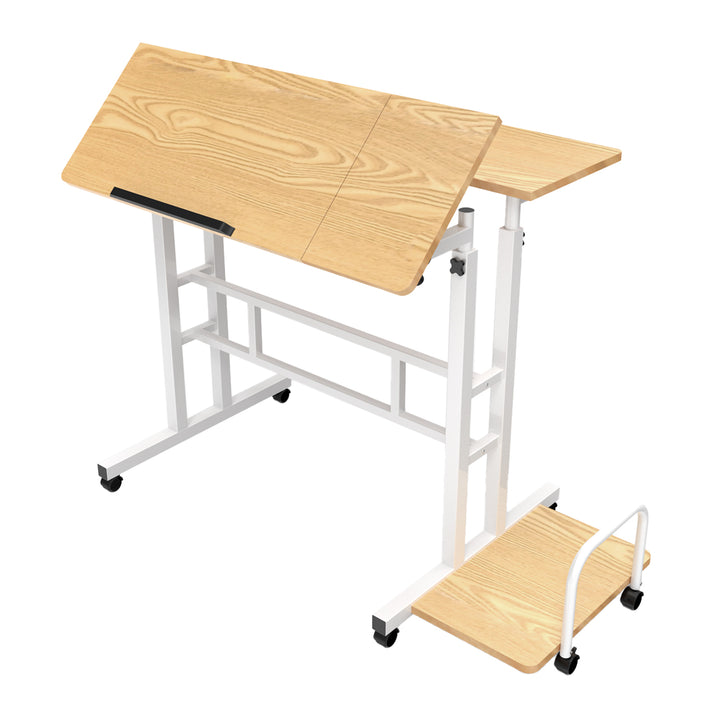 Maclean mobile laptop table desk, white, top 80x60cm, 50kg max, height adjustment 67-115cm , MC-124 W
