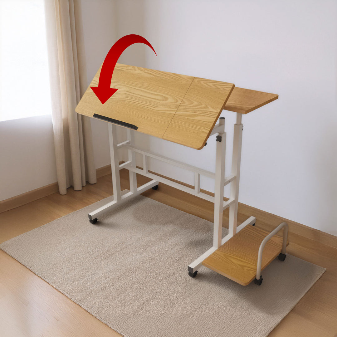 Maclean mobile laptop table desk, white, top 80x60cm, 50kg max, height adjustment 67-115cm , MC-124 W