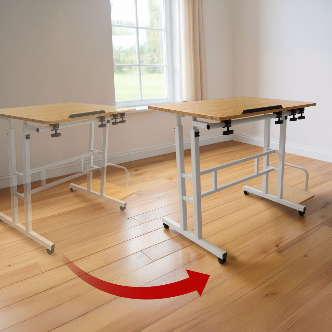 Maclean mobile laptop table desk, white, top 80x60cm, 50kg max, height adjustment 67-115cm , MC-124 W