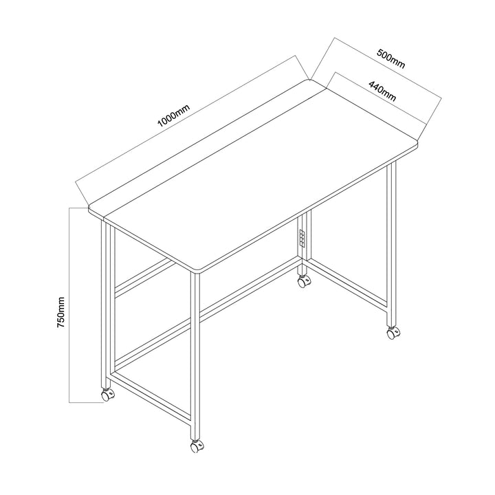Maclean folding table desk, black, mobile, top 100x50cm, max. 50kg, MC-1250 B