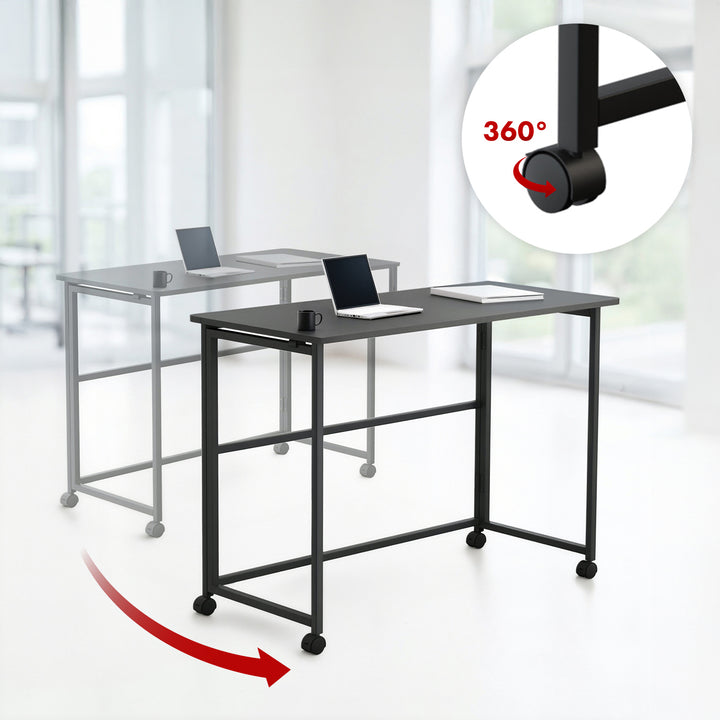 Maclean folding table desk, black, mobile, top 100x50cm, max. 50kg, MC-1250 B