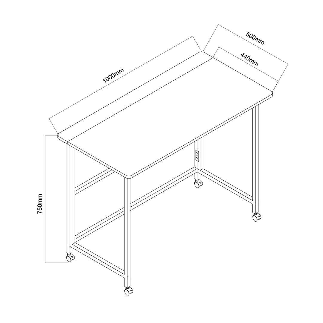 Maclean folding table desk, white, mobile, top 100x50cm, max. 50kg, MC-1250 W