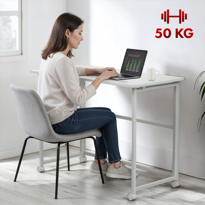 Maclean folding table desk, white, mobile, top 100x50cm, max. 50kg, MC-1250 W