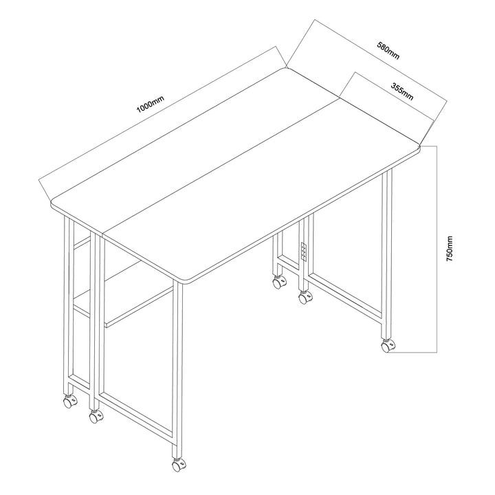 Maclean folding table desk, black, mobile, top 100x58cm, max. 50kg, MC-126 B