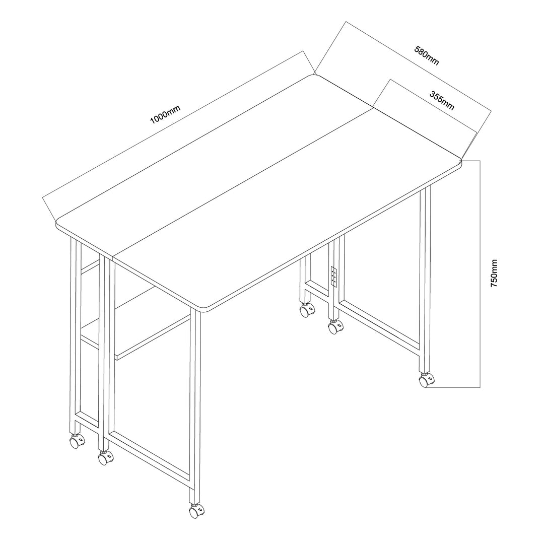 Maclean folding table desk, white, mobile, top 100x58cm, max. 50kg, MC-126 W