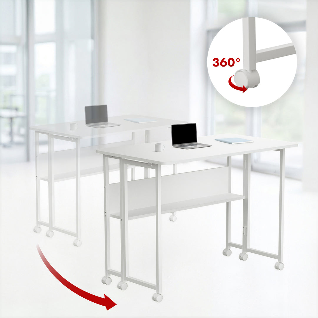 Maclean folding table desk, white, mobile, top 100x58cm, max. 50kg, MC-126 W