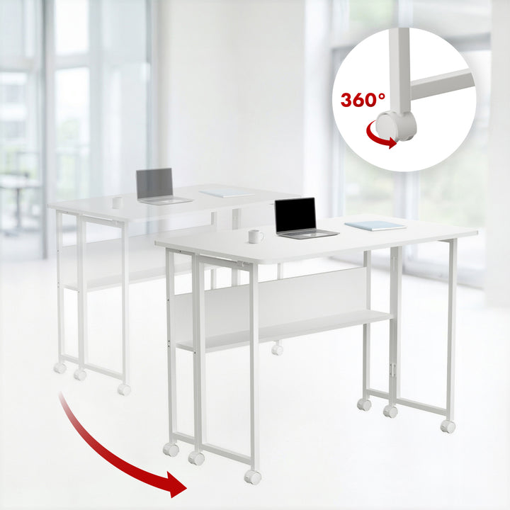 Maclean folding table desk, white, mobile, top 100x58cm, max. 50kg, MC-126 W