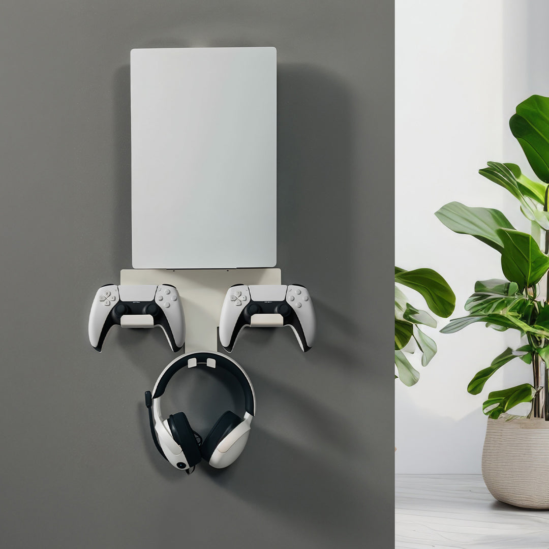 Stand wall mount white PS5 with pad holder, 10kg max,RS181 + Stand wall mount white for Playstation 5 console, 10kg max, NanoRS RS180