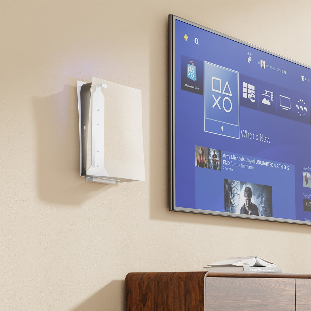 Stand wall mount white PS5 with pad holder, 10kg max,RS181 + Stand wall mount white for Playstation 5 console, 10kg max, NanoRS RS180