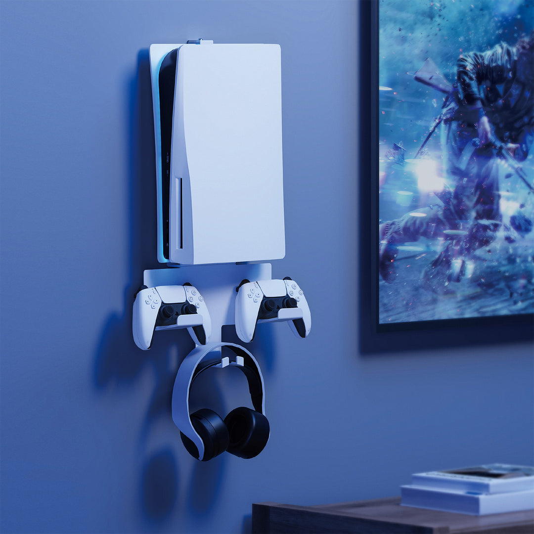 Stand wall mount white PS5 with pad holder, 10kg max,RS181 + Stand wall mount white for Playstation 5 console, 10kg max, NanoRS RS180