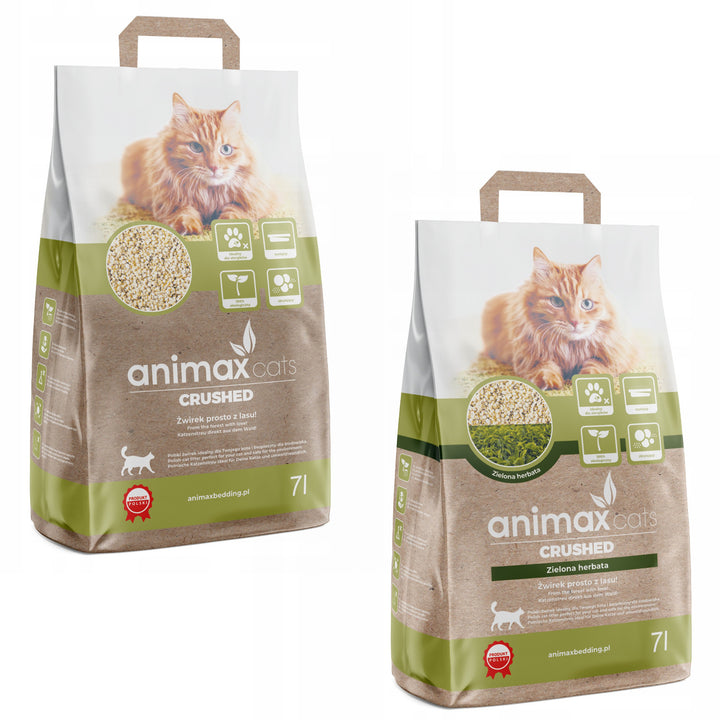 Clumping litter, classic, crushed, 7 liters + clumping litter, green tea, crushed, 7 liters, Animax