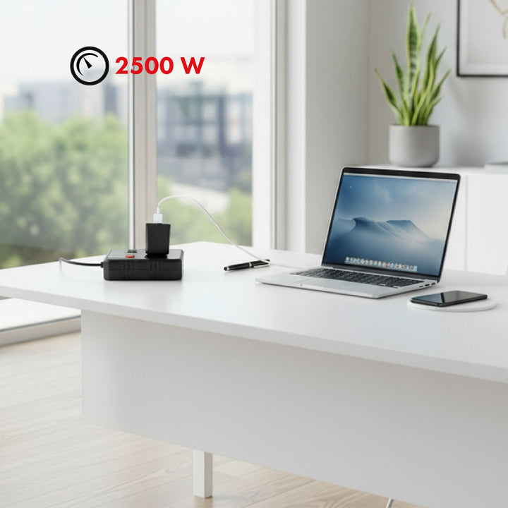 Maclean power strip, extender 2 sockets + 3xUSB, 110-240V AC 50/60Hz, 2.1A max 2500W, 1.5m, black, MCE387 B