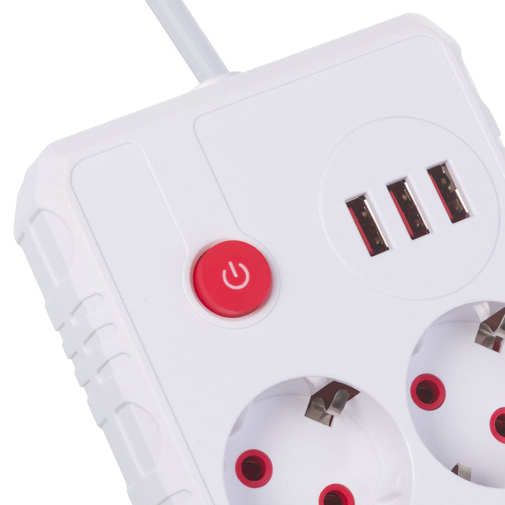 Maclean power strip, extender 2 sockets + 3xUSB, 110-240V AC 50/60Hz, 2.1A max 2500W, 3 m, white, MCE388 W