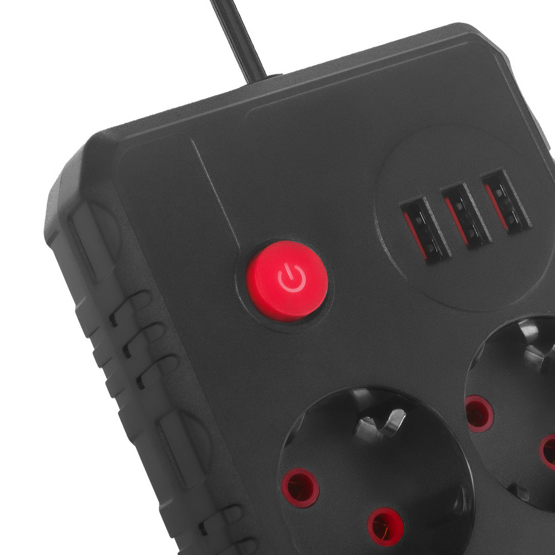 Maclean power strip, extender 2 sockets + 3xUSB, 110-240V AC 50/60Hz, 2.1A max 2500W, 3 m, black, MCE388 B