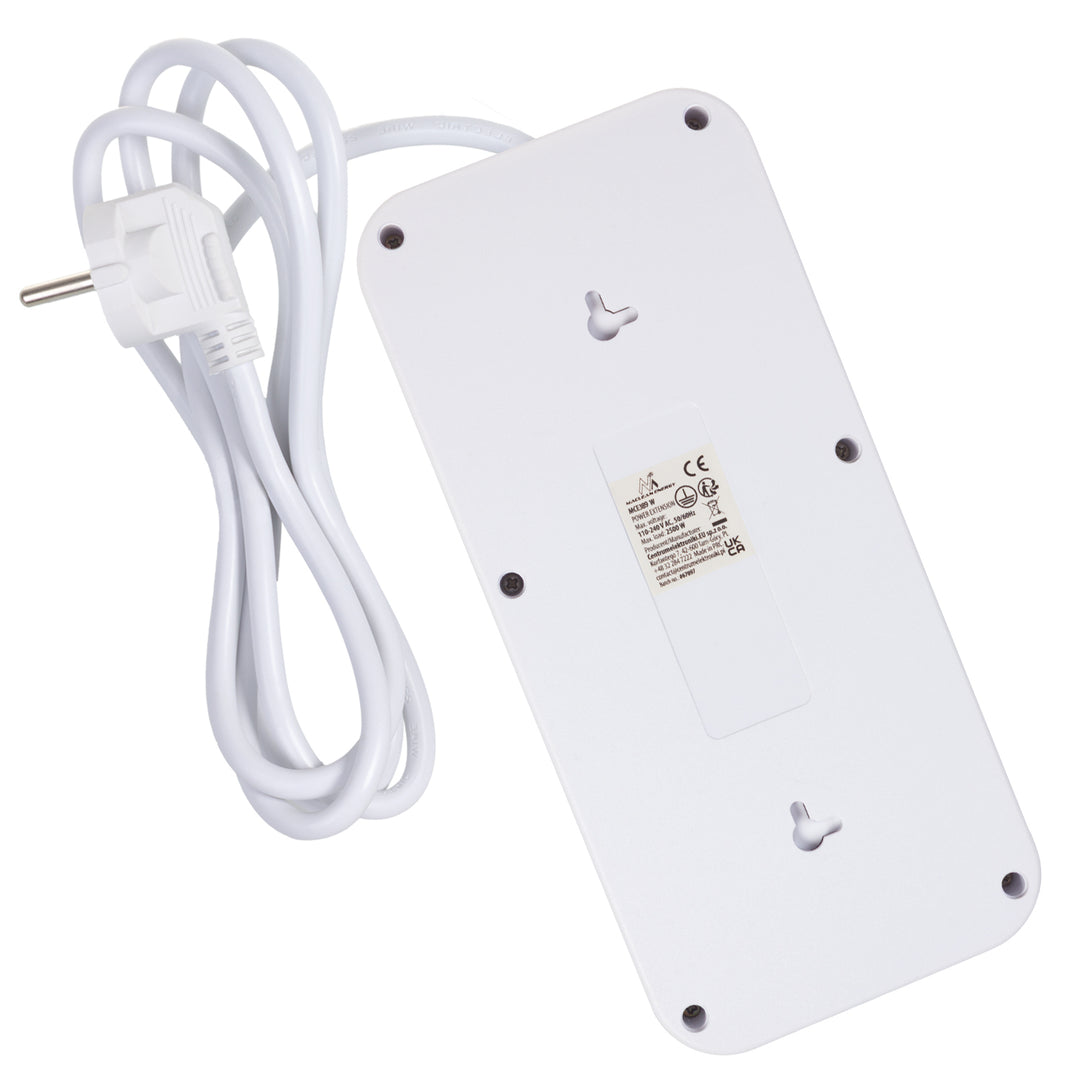 Maclean power strip, 6 socket extension + 4xUSB, 110-240V AC 50/60Hz, 2.1A max 2500W, 1.5 m, white, MCE389 W