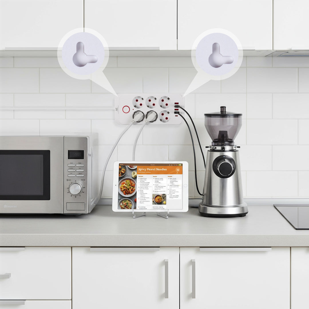 Maclean power strip, 6 socket extension + 4xUSB, 110-240V AC 50/60Hz, 2.1A max 2500W, 1.5 m, white, MCE389 W