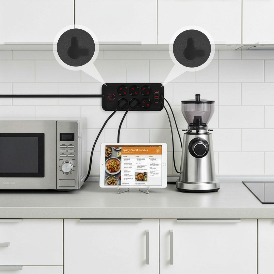 Maclean power strip, 6 socket extension + 4xUSB, 110-240V AC 50/60Hz, 2.1A max 2500W, 1.5 m, black, MCE389 B