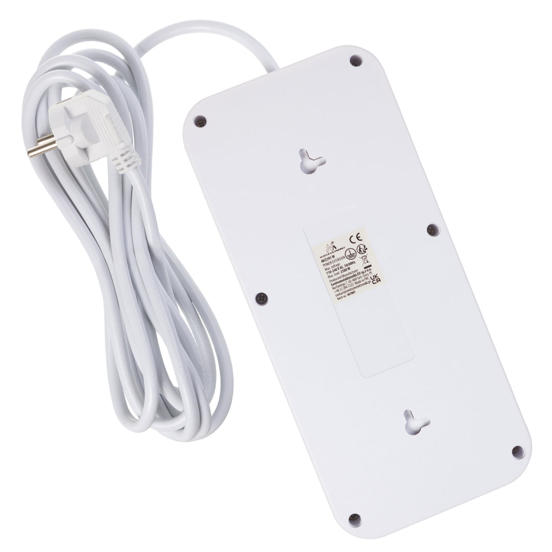 Maclean power strip, 6 socket extension + 4xUSB, 110-240V AC 50/60Hz, 2.1A max 2500W, 3m, white, MCE391 W