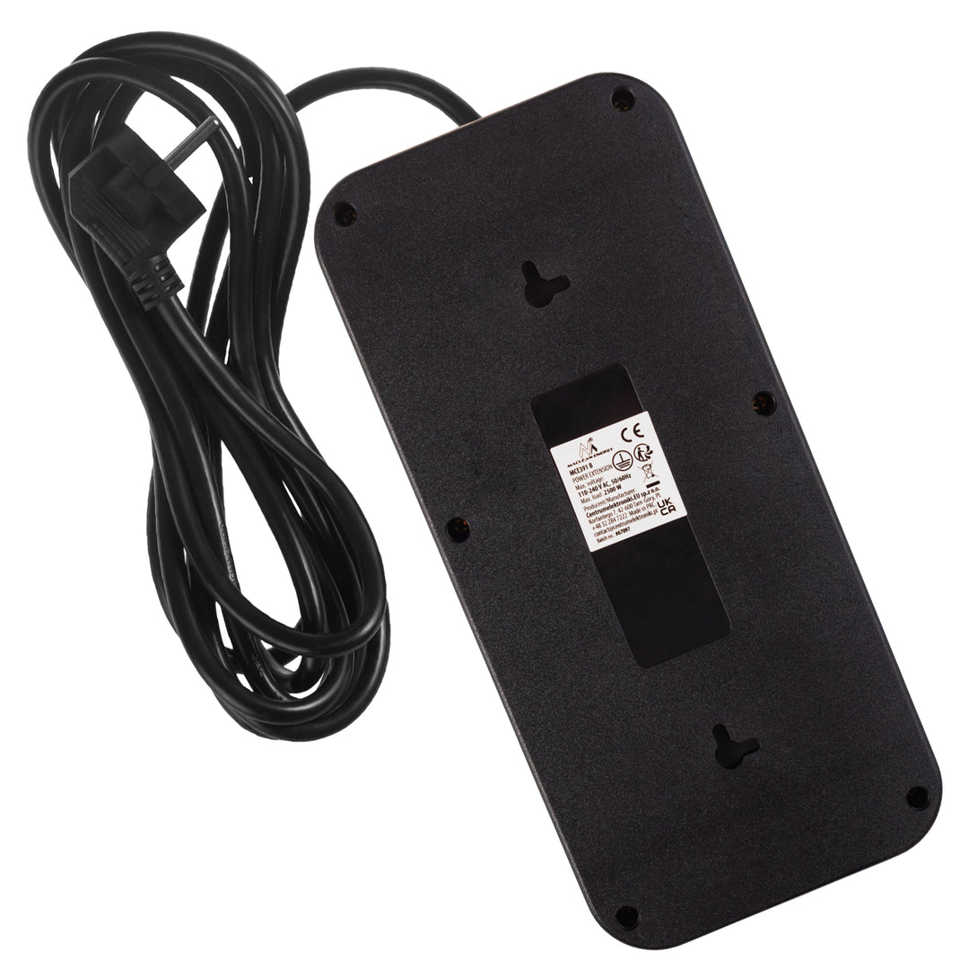 Maclean power strip, 6 socket extension + 4xUSB, 110-240V AC 50/60Hz, 2.1A max 2500W, 3m, black, MCE391 B