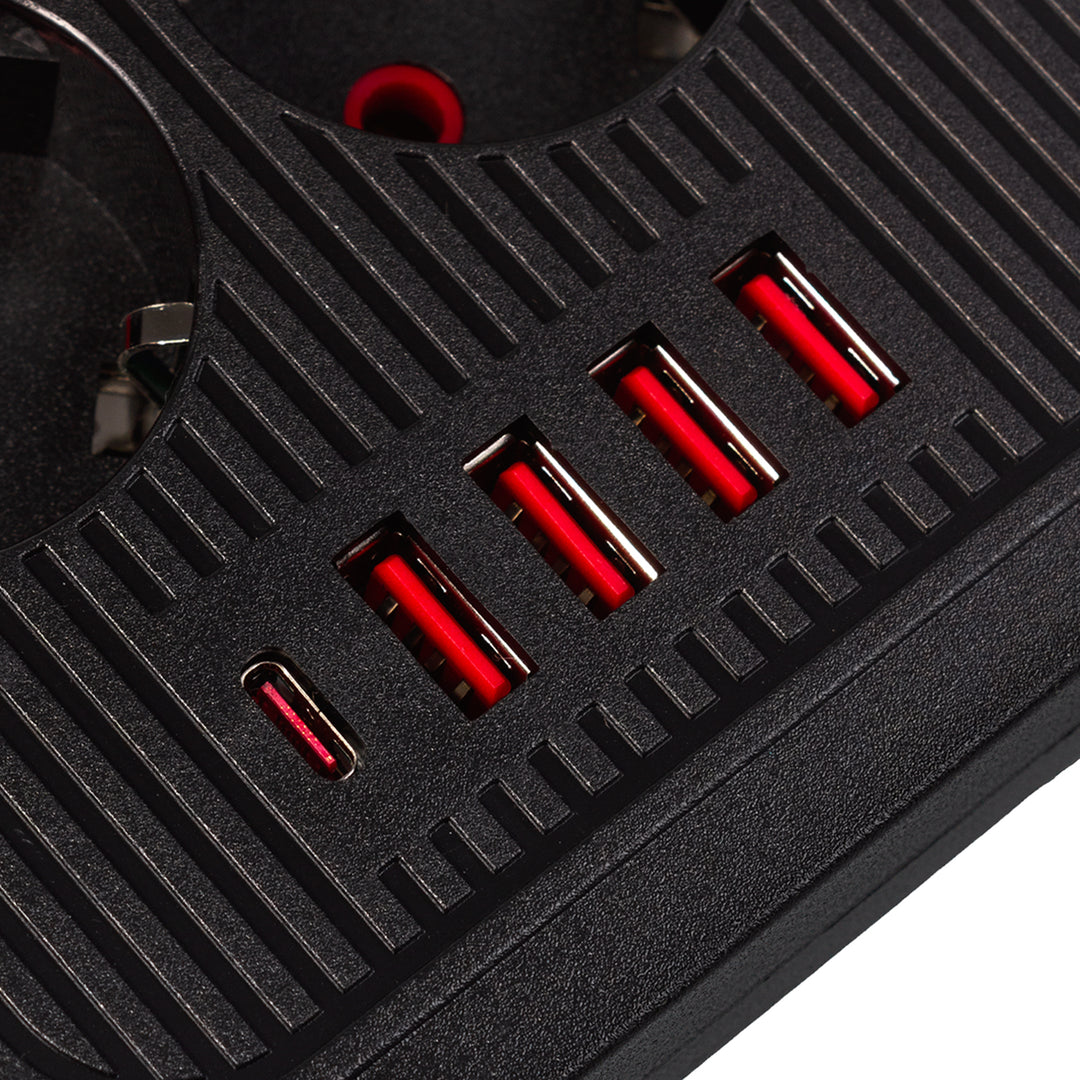 Maclean power strip, 6 socket extension + 4xUSB, 110-240V AC 50/60Hz, 2.1A max 2500W, 3m, black, MCE391 B