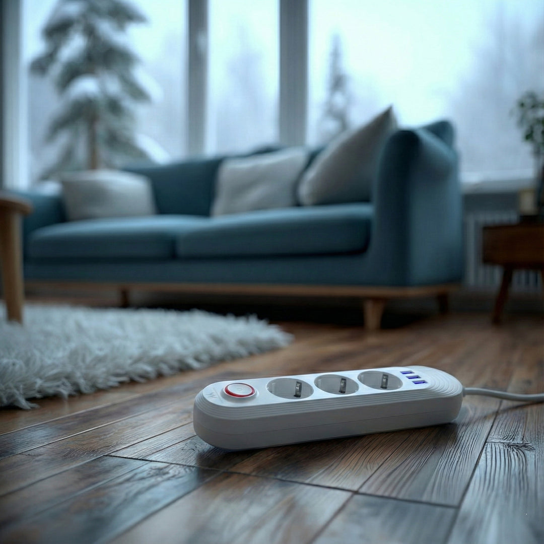 Maclean power strip, 3 socket extension + 3xUSB, 110-240V AC 50/60Hz, 2.1A max 2500W, 1.5m, white, MCE394 W