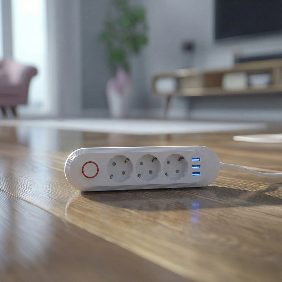 Maclean power strip, 3 socket extension + 3xUSB, 110-240V AC 50/60Hz, 2.1A max 2500W, 1.5m, white, MCE394 W