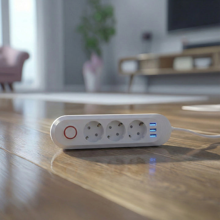 Maclean power strip, 3 socket extension + 3xUSB, 110-240V AC 50/60Hz, 2.1A max 2500W, 1.5m, white, MCE394 W