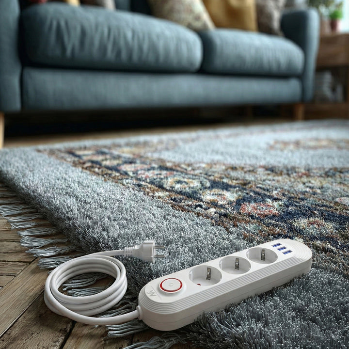 Maclean power strip, 3 socket extension + 3xUSB, 110-240V AC 50/60Hz, 2.1A max 2500W, 1.5m, white, MCE394 W