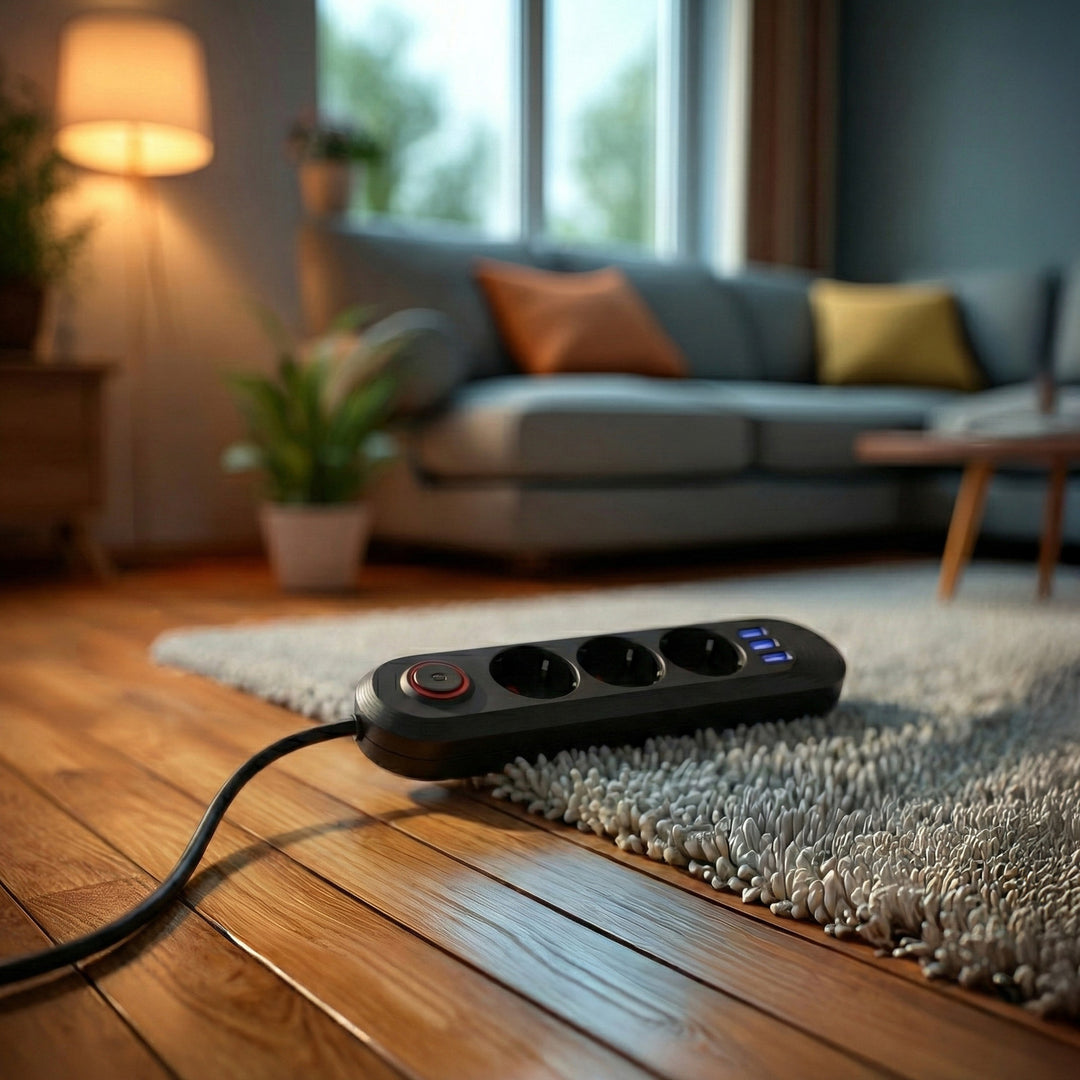 Maclean power strip, 3-socket extension cable + 3xUSB, 110-240V AC 50/60Hz, 2.1A max 2500W, 1.5m, black, MCE394 B