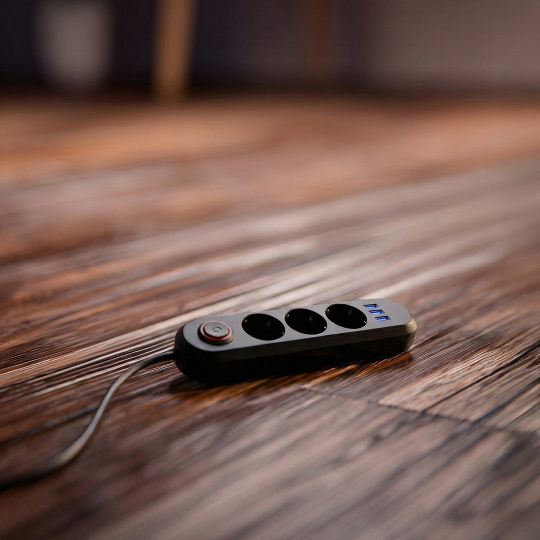 Maclean power strip, 3-socket extension cable + 3xUSB, 110-240V AC 50/60Hz, 2.1A max 2500W, 1.5m, black, MCE394 B