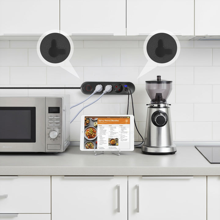 Maclean power strip, 3-socket extension cable + 3xUSB, 110-240V AC 50/60Hz, 2.1A max 2500W, 1.5m, black, MCE394 B