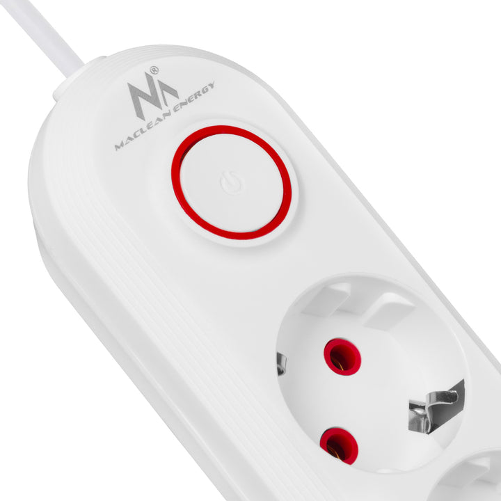 Maclean power strip, 5 socket extension + 3xUSB, 110-240V AC 50/60Hz, 2.1A max 2500W, 1.5m, white, MCE395 W