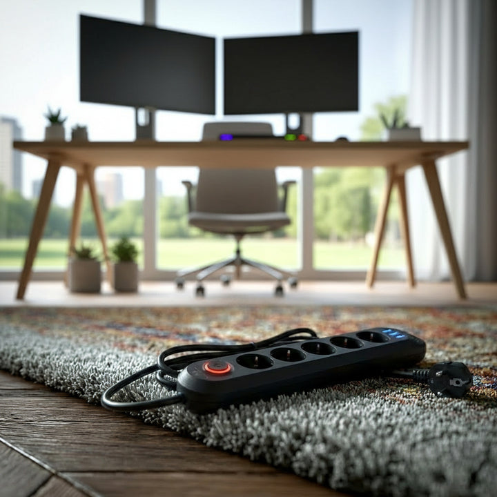 Maclean power strip, 5 socket extension cable + 3xUSB, 110-240V AC 50/60Hz, 2.1A max 2500W, 1.5m, black, MCE395 B