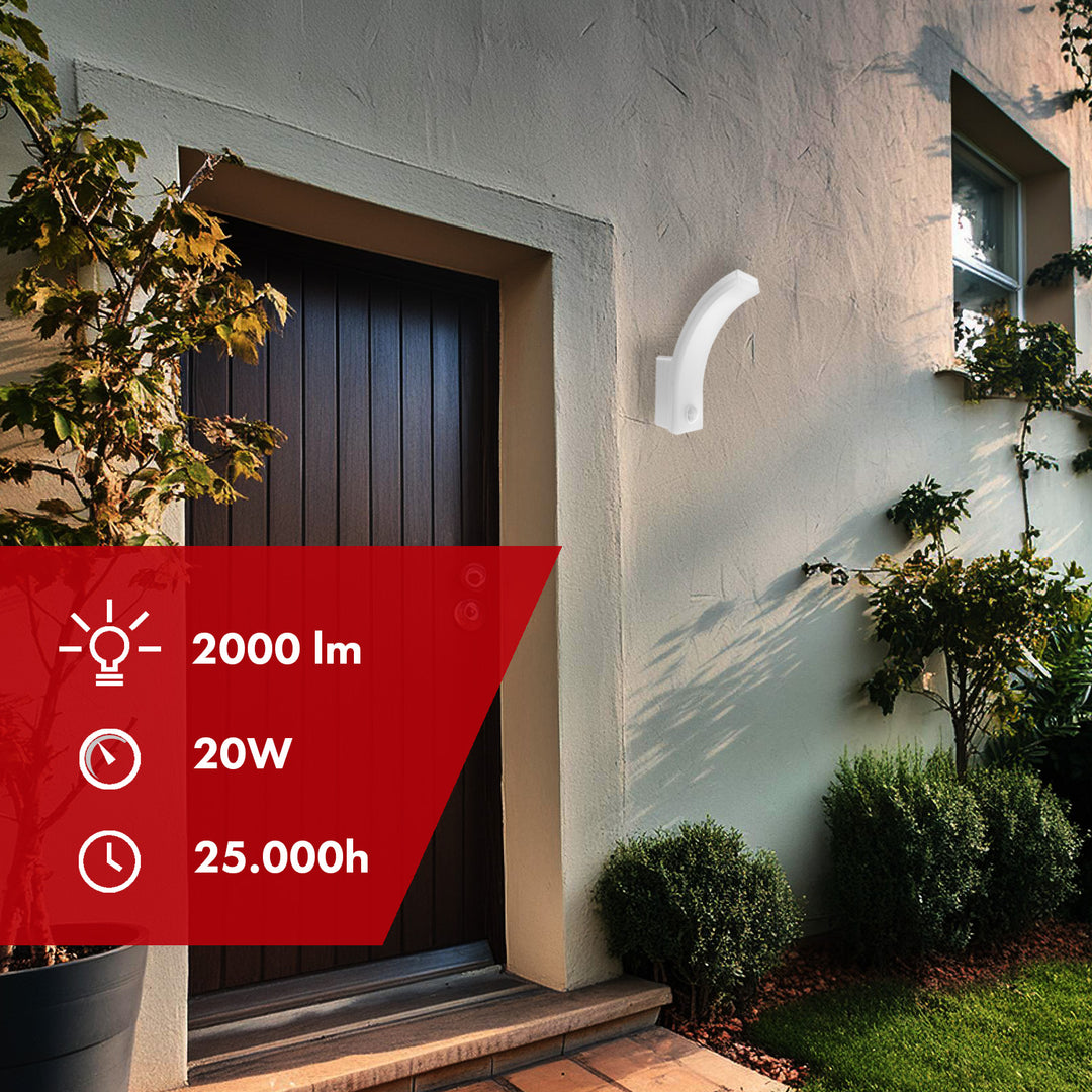 Lampa LED braiteoir gluaisne Maclean, braiteoir gluaisne PIR, bán, 20W, IP65, 2000lm, bán neodrach (4000K) MCE512 W, 2 phíosa