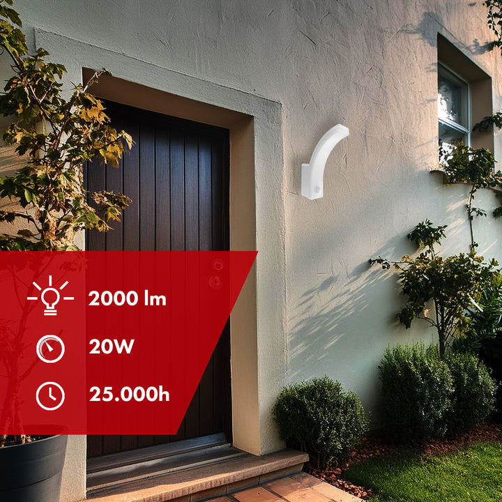 Lampa LED braiteoir gluaisne Maclean, braiteoir gluaisne PIR, bán, 20W, IP65, 2000lm, bán neodrach (4000K) MCE512 W, 4 phíosa