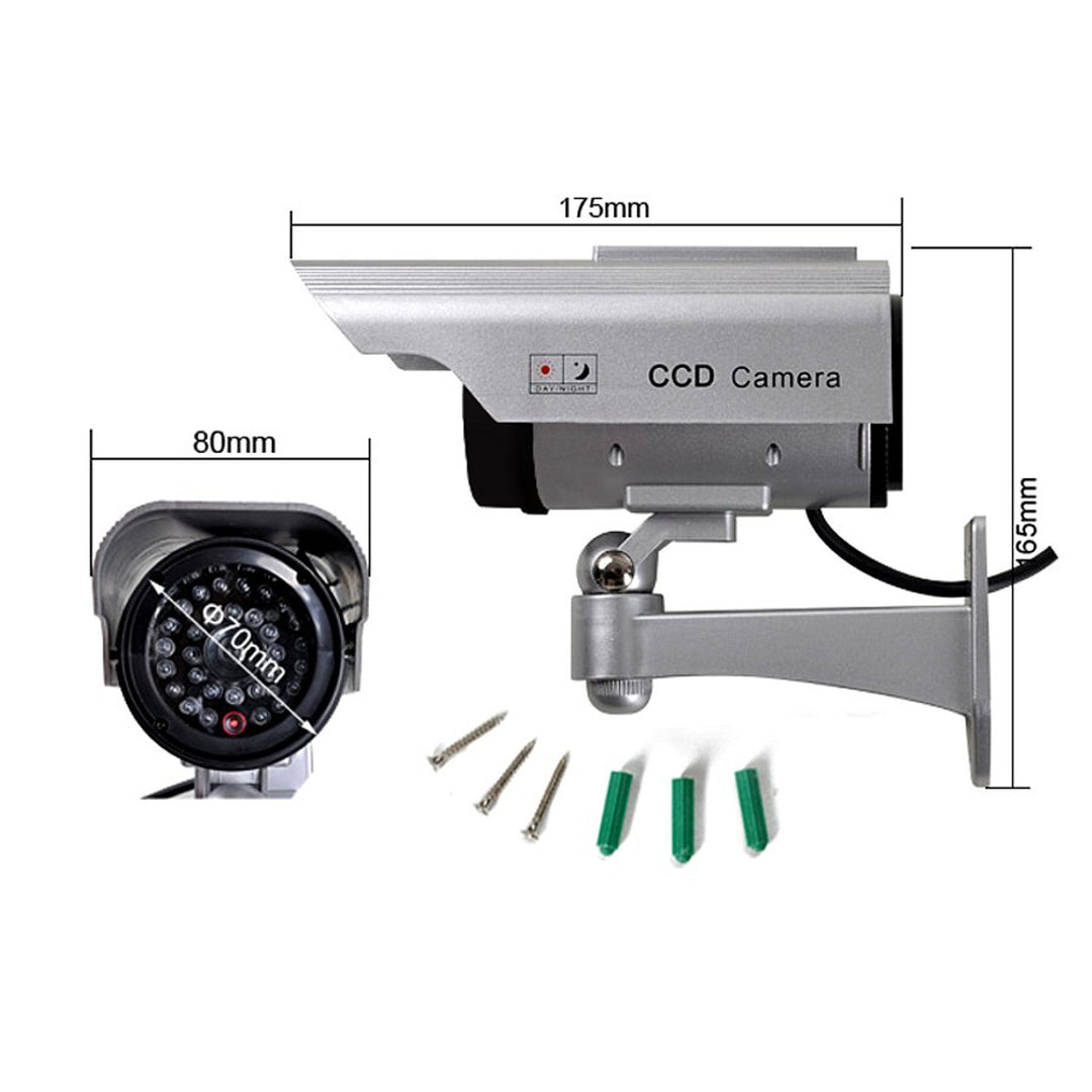 Maclean 4-Pack Realistic Solar-Powered Dummy Surveillance Camera with Flashing LED - Weatherproof Dummy CCTV Camera Model for Indoor and Outdoor Use, Easy Installation