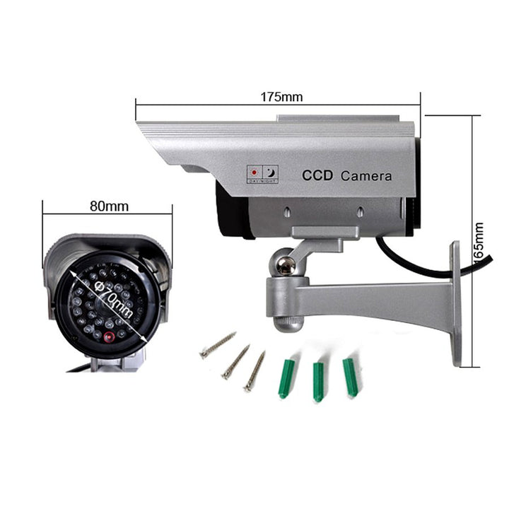 Maclean 4-Pack Realistic Solar-Powered Dummy Surveillance Camera with Flashing LED - Weatherproof Dummy CCTV Camera Model for Indoor and Outdoor Use, Easy Installation