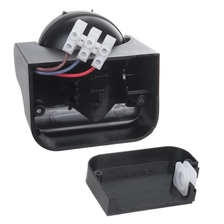 Maclean PIR motion sensor, infrared, IP44, black with black cover, range 12 m, max. load 300/1200 W, MCE358 B/B