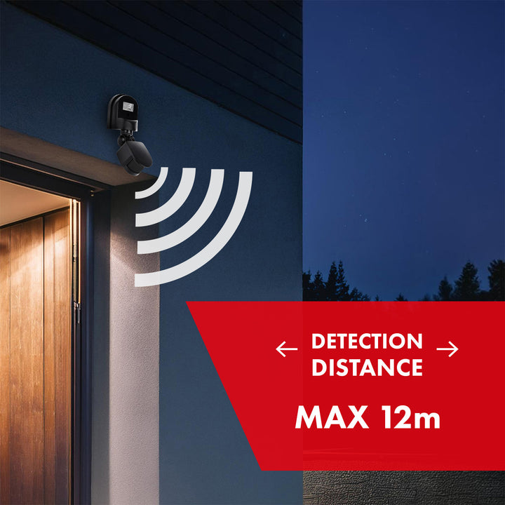 Maclean wall-mounted motion and twilight sensor, 180°, max. 1200W, black with black cover, MCE25 B/B