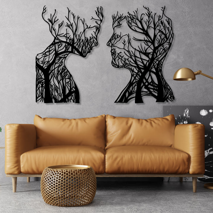 Openwork painting, 3D wall decoration, 3D painting "Tree Heads" 60x40cm Black