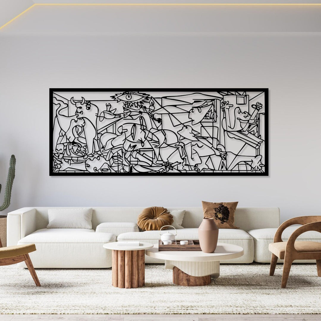 Openwork painting, 3D wall decoration, 3D painting "Guernica Pablo Picasso" 80x32cm Black