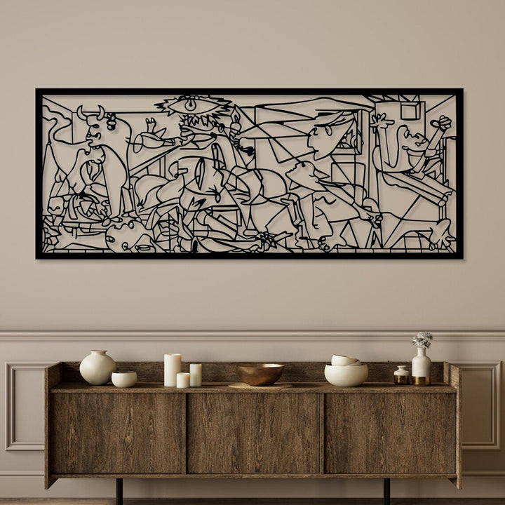 Openwork painting, 3D wall decoration, 3D painting "Guernica Pablo Picasso" 80x32cm Black