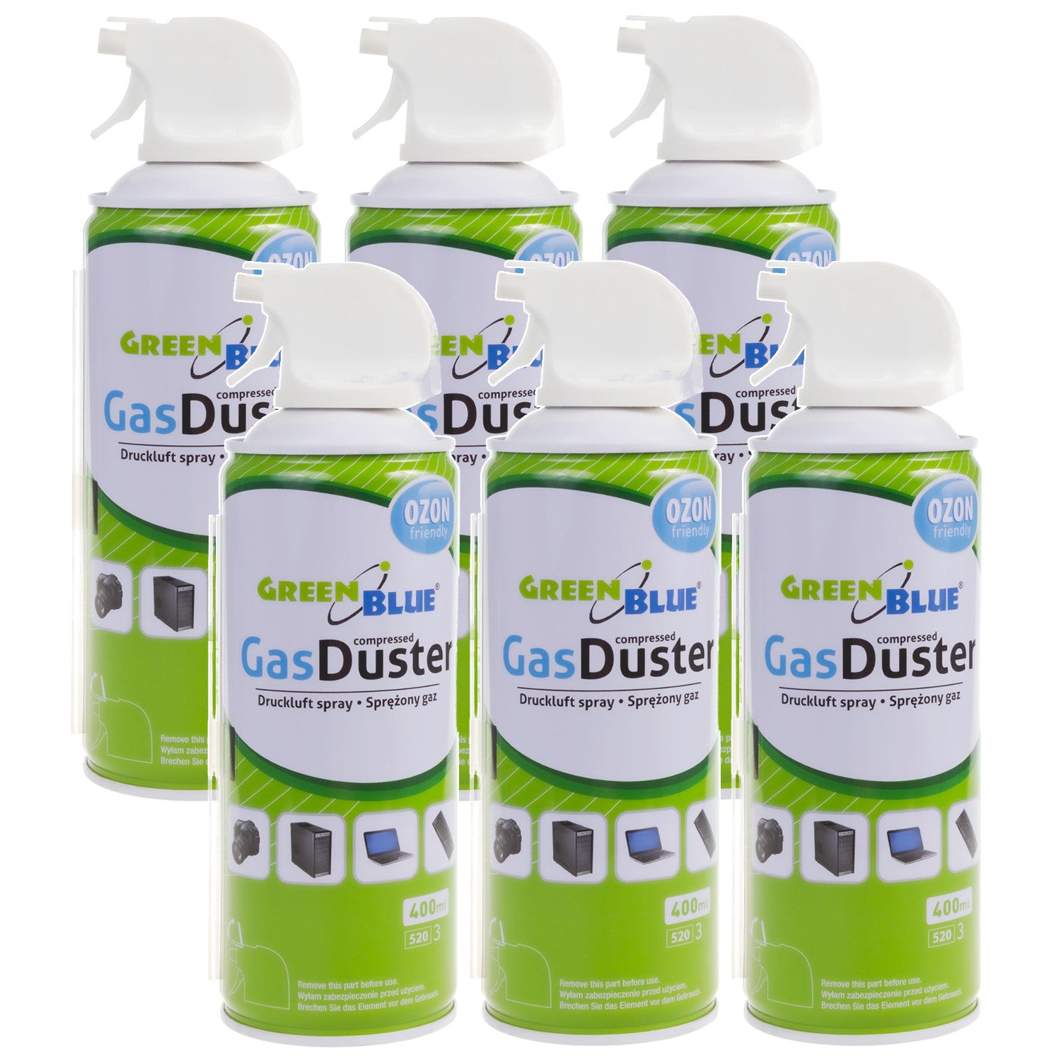 Druckluftspray 400ml Green Blue GB400 Druckluftspray 6x 400 Ml – Reinigungsdose Mit Sprühkopf & Röhrchen, Für PC, Tastaturen, Kameras & Mehr
