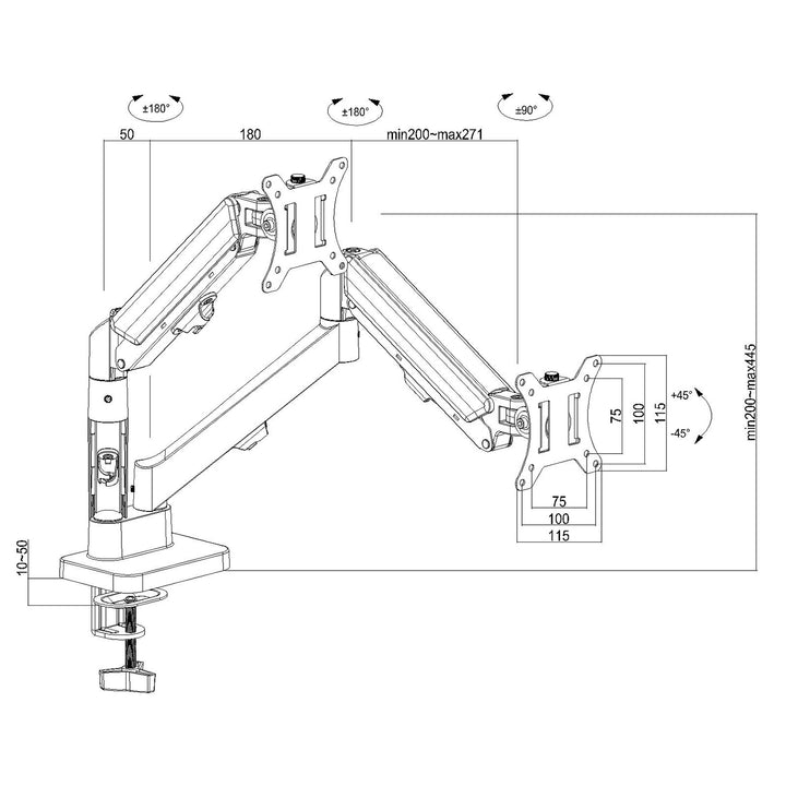 Maclean 2 monitor mount, gas spring, 17"-32", 2-10kg, black, MC-134