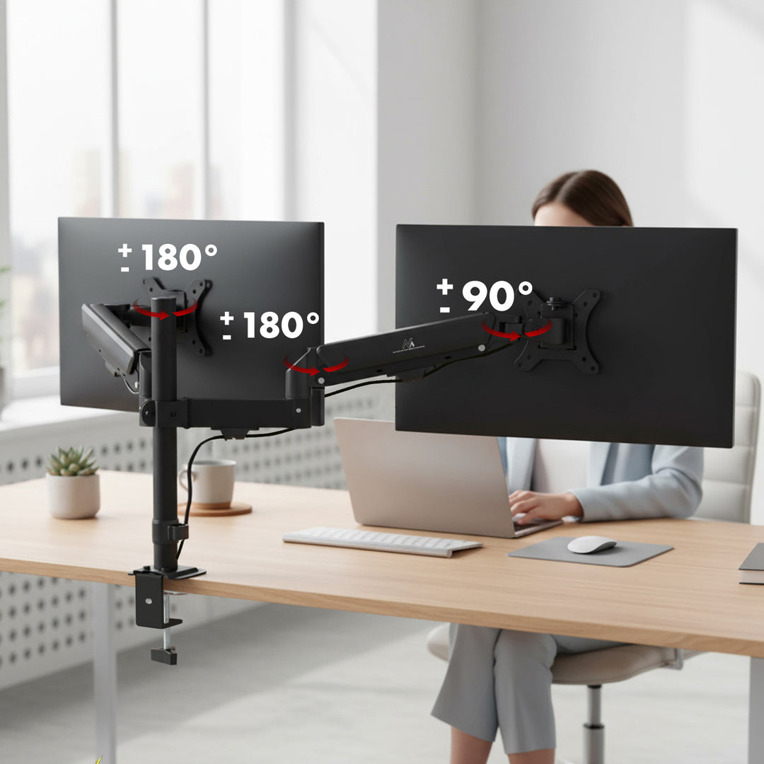 Maclean 2 monitor mount, gas spring, 17"-32", 2-10kg, black, MC-136