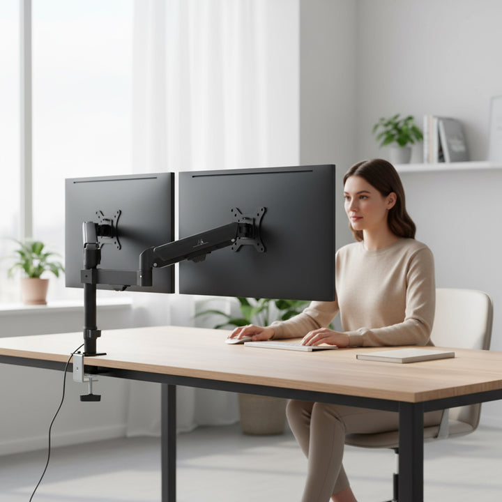 Maclean 2 monitor mount, gas spring, 17"-32", 2-10kg, black, MC-136