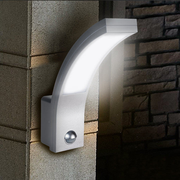 Lampa LED braiteoir gluaisne Maclean, braiteoir gluaisne PIR, airgead, 10W, IP54, 750lm, bán neodrach (4000K) MCE244 S, 2 phíosa